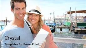  Presentation with venice - Amazing slide set having guia - cheerful couple in venice showing backdrop and a  colored foreground