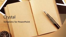  Presentation with treasure map - Presentation theme having guia - old book on a treasure background and a coral colored foreground