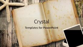  Presentation with note book - Audience pleasing PPT theme consisting of guia - open note book on wood backdrop and a  colored foreground