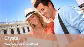  Presentation with reading - Slide set consisting of guia - smiling couple reading city guide background and a  colored foreground