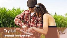  Presentation with consulting - Amazing presentation having guia - young woman asking a farmer backdrop and a coral colored foreground