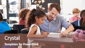  Presentation with teacher negotiations - Colorful slide set enhanced with guidance - teacher working with young schoolgirl backdrop and a violet colored foreground