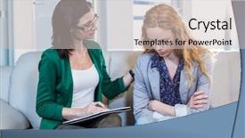  Presentation with depressed - Colorful presentation design enhanced with guidance counselling - psychologist comforting a depressed patient backdrop and a light gray colored foreground