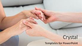  Presentation with patients - PPT layouts with guidance counselling - therapist holding her patients hands background and a lemonade colored foreground