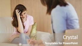  Presentation with listening - Presentation design with guidance counselling - therapist listening to her patient background and a coral colored foreground