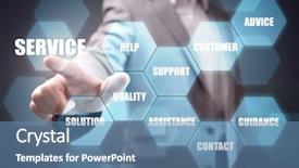  Presentation with support - Cool new theme with guidance services - businessman hand pushing service button backdrop and a teal colored foreground