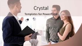  Presentation with new client interview - Cool new PPT theme with guidance services - real estate agent with clients backdrop and a soft green colored foreground