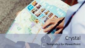  Presentation with city map - Colorful PPT theme enhanced with guide - happy male tourist in city backdrop and a light blue colored foreground