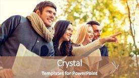  Presentation with travel friends - Slide deck having guide - travel people tourism gesture background and a coral colored foreground