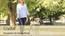  Presentation with guide dog - PPT layouts featuring guide dog helping blind woman background and a soft green colored foreground