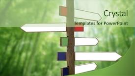  Presentation with directional - Colorful presentation theme enhanced with crossroad wooden directional arrow signs backdrop and a mint green colored foreground