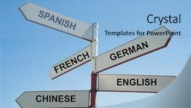  Presentation with speaking - Amazing slide deck having confusion signpost - directions to speaking another language backdrop and a light blue colored foreground