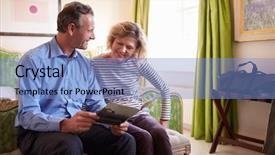  Presentation with brochure - Theme consisting of guided reading - senior couple study a guide background and a light blue colored foreground