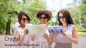  Presentation with travel friends - PPT layouts enhanced with guided reading - tourism travel and friendship concept background and a coral colored foreground