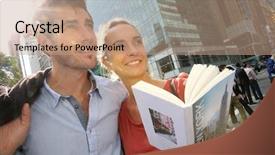  Presentation with tourists - Amazing PPT theme having guides nyc - cheerful couple of tourists visiting backdrop and a coral colored foreground