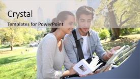  Presentation with traveler - Beautiful presentation featuring guides nyc - couple of tourists looking backdrop and a  colored foreground