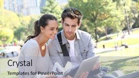  Presentation with traveler - PPT theme having guides nyc - couple of tourists looking background and a  colored foreground