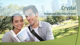  Presentation with tourists - PPT theme featuring guides nyc - couple of tourists looking background and a  colored foreground