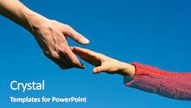  Presentation with young children - Beautiful PPT theme featuring guiding children - hand of a young child backdrop and a  colored foreground