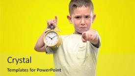  Presentation with alarm - Amazing slide set having guiding children - little child holding alarm clock backdrop and a yellow colored foreground