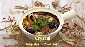  Presentation with chinese traditional - Slides having malaysia bak kut teh traditional chinese herbal pork ribs soup background and a tawny brown colored foreground