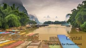  Presentation with boats - Presentation theme with guilin guangxi china boats on the li river amid karst mountains background and a gold colored foreground