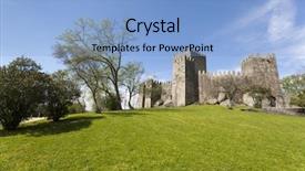  Presentation with english castle - Presentation theme having guimaraes castle and park - portugal background and a  colored foreground
