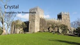  Presentation with castle - Presentation theme featuring guimaraes castle northern of portugal background and a  colored foreground