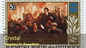  Presentation with 1970 - PPT theme featuring guinea-circa-1970-a-stamp background and a tawny brown colored foreground