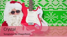  Presentation with electric guitar - Amazing PPT theme having guitar against knitting christmas vector backdrop and a coral colored foreground