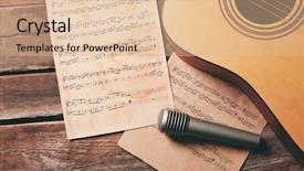  Presentation with microphone - Slide set with guitar and microphone on wooden background and a lemonade colored foreground