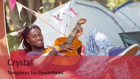  Presentation with music festival - PPT theme enhanced with guitar at a music festival background and a  colored foreground