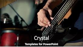  Presentation with bass guitar - PPT theme with hard rock heavy metal - bass guitar in hands background and a  colored foreground