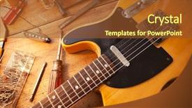  Presentation with electric guitar - Slide deck featuring guitar on guitar repair desk background and a tawny brown colored foreground