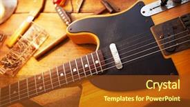  Presentation with single color - Slide deck featuring guitar on repair desk vintage background and a tawny brown colored foreground