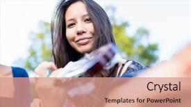  Presentation with asian music - PPT layouts with guitar player asian girl making music with friends in park background and a coral colored foreground