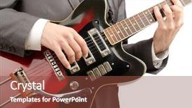  Presentation with business guitar - Colorful presentation theme enhanced with guitar player in business suit on white backdrop and a tawny brown colored foreground