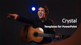  Presentation with music man in suit guitar - Slide deck featuring guitar pointing finger on somebody background and a  colored foreground