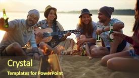  Presentation with campfire - Colorful presentation theme enhanced with guitar sitting by campfire backdrop and a tawny brown colored foreground