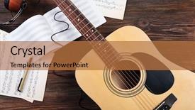  Presentation with music sheets - Presentation design with guitar with earphones and music background and a red colored foreground