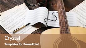  Presentation with music sheets - Theme enhanced with guitar with earphones and music background and a coral colored foreground