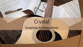  Presentation with music sheets - Audience pleasing presentation design consisting of guitar with earphones and music backdrop and a coral colored foreground