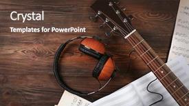  Presentation with music sheets - Presentation enhanced with guitar with earphones and music background and a tawny brown colored foreground