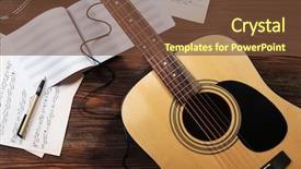  Presentation with music sheets - Slide set having guitar with earphones and music background and a tawny brown colored foreground
