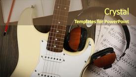  Presentation with electric guitar - Theme with guitar with headphones musical note background and a tawny brown colored foreground
