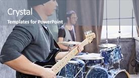 Presentation with play - Colorful presentation theme enhanced with guitarist and drummer play music backdrop and a gray colored foreground