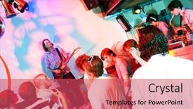  Presentation with stage - Slide deck enhanced with guitarist on stage in a nightclub with party crowd saxophonist and dj background and a red colored foreground