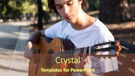  Presentation with man sitting bench - Presentation design enhanced with guitarist-plays-on-guitar-outdoors background and a tawny brown colored foreground