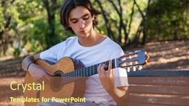  Presentation with musical instrument - Theme featuring guitarist-plays-on-guitar-outdoors background and a tawny brown colored foreground