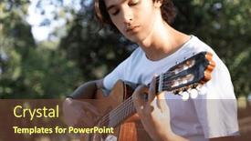  Presentation with man sitting bench - Slides having guitarist-plays-on-guitar-outdoors background and a tawny brown colored foreground